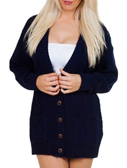 Love My Fashions Women's Cable Knitted Boyfriend Casual Acrylic Made Cardigan Size S M L XL