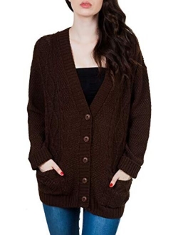 Love My Fashions Women's Cable Knitted Boyfriend Casual Acrylic Made Cardigan Size S M L XL