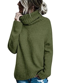 FISACE Womens Solid Round Neck Oversized Turtleneck Full Sleeve Knitted Sweater Pullover