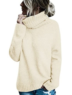 FISACE Womens Solid Round Neck Oversized Turtleneck Full Sleeve Knitted Sweater Pullover