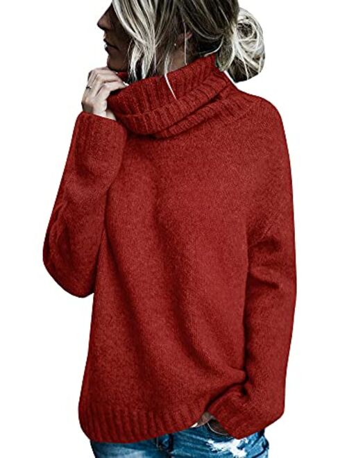 FISACE Womens Solid Round Neck Oversized Turtleneck Full Sleeve Knitted Sweater Pullover