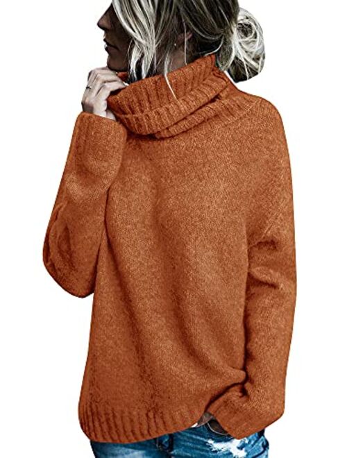 FISACE Womens Solid Round Neck Oversized Turtleneck Full Sleeve Knitted Sweater Pullover