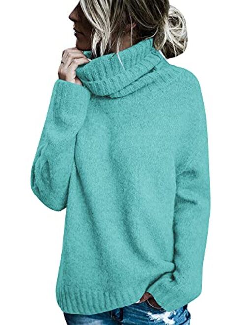 FISACE Womens Solid Round Neck Oversized Turtleneck Full Sleeve Knitted Sweater Pullover