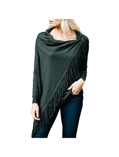 Amaryllis Apparel Women's Fringe Wrap Cardigan | Polyester Blend