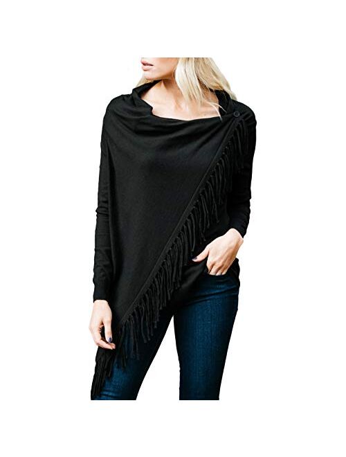 Amaryllis Apparel Women's Fringe Wrap Cardigan | Polyester Blend