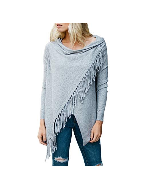 Amaryllis Apparel Women's Fringe Wrap Cardigan | Polyester Blend