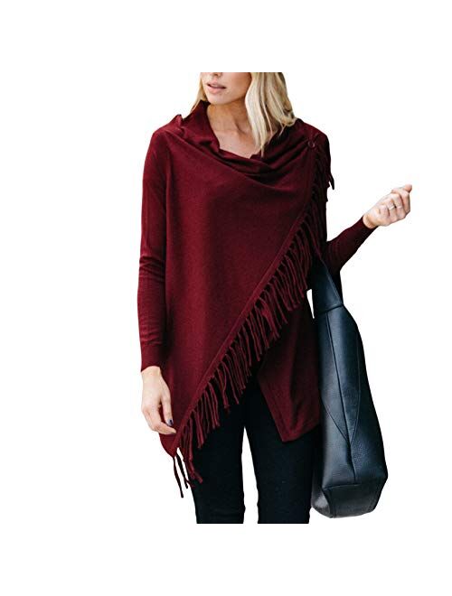 Amaryllis Apparel Women's Fringe Wrap Cardigan | Polyester Blend