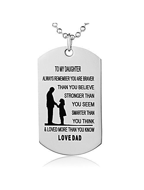 FAYERXL Hand Stamped Dog Tag-You are Braver Than You Believe-Pendant Necklace Inspirational Gifts for Son Daughter