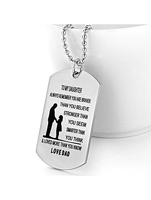 FAYERXL Hand Stamped Dog Tag-You are Braver Than You Believe-Pendant Necklace Inspirational Gifts for Son Daughter