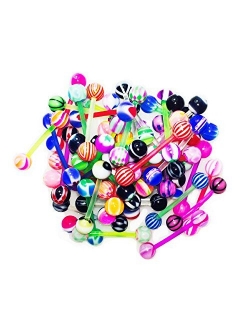 BodyJ4You 100PC Tongue Barbells Nipple Rings 14G Mix Acrylic Ball Steel Flexible Piercing Jewelry