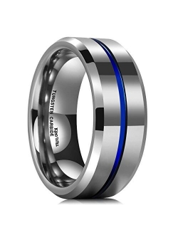 King Will Loop 8mm Tungsten Carbide Wedding Band Thin Groove Engagement Ring for Men Comfort Fit