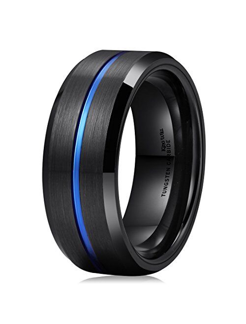 King Will Loop 8mm Tungsten Carbide Wedding Band Thin Groove Engagement Ring for Men Comfort Fit