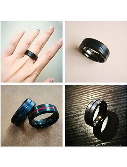 King Will Loop 8mm Tungsten Carbide Wedding Band Thin Groove Engagement Ring for Men Comfort Fit