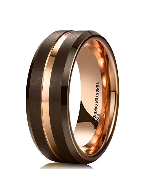 King Will Loop 8mm Tungsten Carbide Wedding Band Thin Groove Engagement Ring for Men Comfort Fit