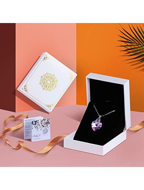 3 Heart Necklace Crystals from Swarovski for Women Girl Pendant with Elegant Box Dainty Anniversary Jewelry