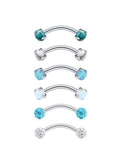 Briana Williams 6pcs Stainless Steel Rook Daith Earrings Belly Lip Ring Eyebrow Studs Cartilage Tragus Cubic Zirconia Barbell Body Piercing 8mm (5/16")