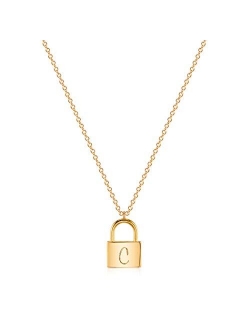 Mevecco Gold Dainty Initial Necklace Lock Necklace 18K Gold Plated Padlock Necklace Letter Necklaces for Women Minimalist Personalized Jewelry