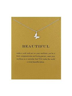 LANG XUAN Friendship Compass Necklace Good Luck Butterfly Pendant Chain Necklace with Message Card Gift Card for Women Girl
