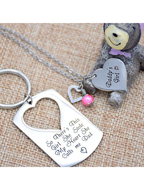 O.RIYA Gifts for Dad Necklace Jewelry, Father Daughter Keychain Jewelry, Daddys Girl Birthday Necklace Set, There's This Girl Who Stole My Heart She Calls Me Daddy