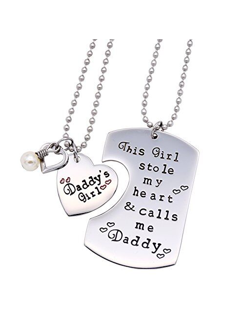 O.RIYA Gifts for Dad Necklace Jewelry, Father Daughter Keychain Jewelry, Daddys Girl Birthday Necklace Set, There's This Girl Who Stole My Heart She Calls Me Daddy