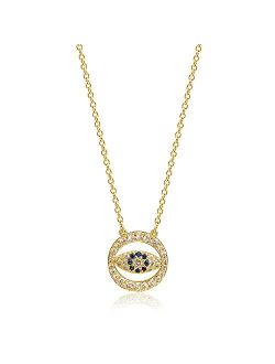 Mevecco Gold Dainty Evil Eye Necklace for Women 18K Gold Plated Cute Delicate Solitaire Cubic Zirconia Boho Protection Evil Eye Minimalist Simple Necklace for Teen Girls