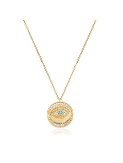 Mevecco Gold Dainty Evil Eye Necklace for Women 18K Gold Plated Cute Delicate Solitaire Cubic Zirconia Boho Protection Evil Eye Minimalist Simple Necklace for Teen Girls