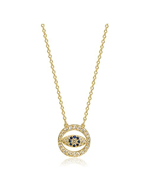 Mevecco Gold Dainty Evil Eye Necklace for Women 18K Gold Plated Cute Delicate Solitaire Cubic Zirconia Boho Protection Evil Eye Minimalist Simple Necklace for Teen Girls