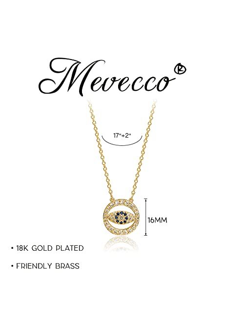 Mevecco Gold Dainty Evil Eye Necklace for Women 18K Gold Plated Cute Delicate Solitaire Cubic Zirconia Boho Protection Evil Eye Minimalist Simple Necklace for Teen Girls