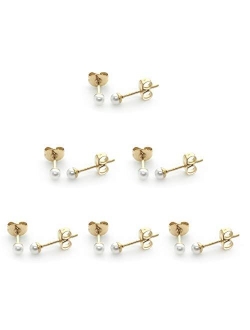 6 Pairs 14K Gold Plated 316L Surgical Steel Cartilage Piercing Tiny Stud Earrings 20G, Style Ball - Pearl - Cubic Zirconia - Disc, Color Gold - Silver - Rose Gold - Black