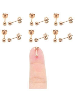 6 Pairs 14K Gold Plated 316L Surgical Steel Cartilage Piercing Tiny Stud Earrings 20G, Style Ball - Pearl - Cubic Zirconia - Disc, Color Gold - Silver - Rose Gold - Black