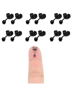 6 Pairs 14K Gold Plated 316L Surgical Steel Cartilage Piercing Tiny Stud Earrings 20G, Style Ball - Pearl - Cubic Zirconia - Disc, Color Gold - Silver - Rose Gold - Black