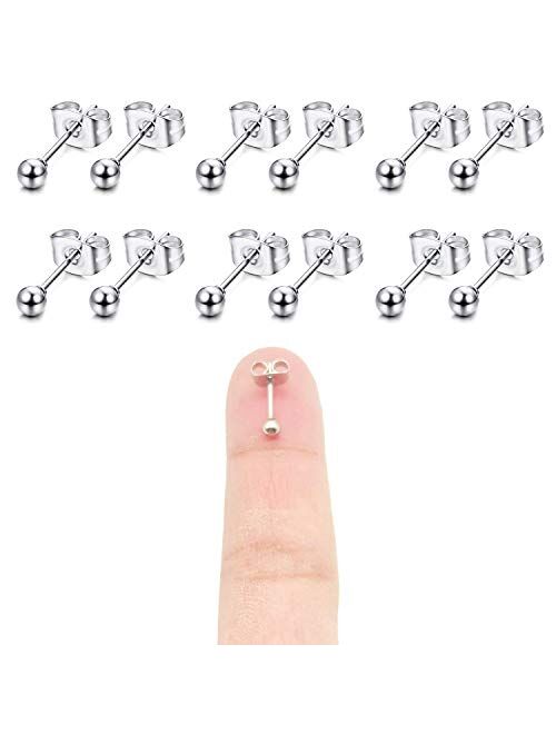 6 Pairs 14K Gold Plated 316L Surgical Steel Cartilage Piercing Tiny Stud Earrings 20G, Style Ball - Pearl - Cubic Zirconia - Disc, Color Gold - Silver - Rose Gold - Black