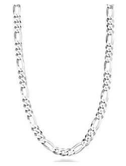 Solid 925 Sterling Silver Italian 5mm Diamond-Cut Figaro Link Chain Necklace for Women Men, 16, 18, 20, 22, 24, 26, 30 Inch Made in Italy