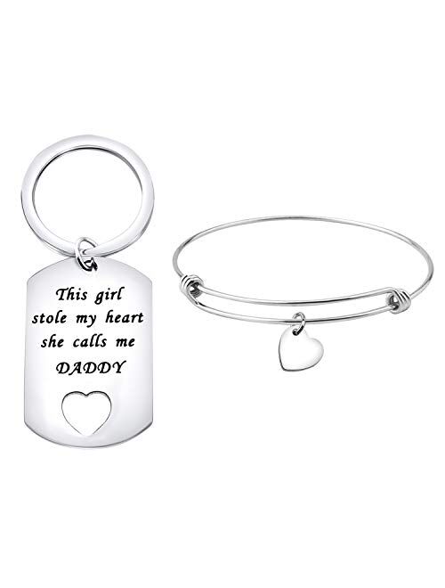 ENSIANTH Father Daughter Gift These Girls Stole My Heart They Call Me Daddy Keychain Set Heart Cut out Necklace for Daughter