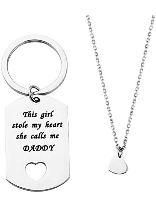 ENSIANTH Father Daughter Gift These Girls Stole My Heart They Call Me Daddy Keychain Set Heart Cut out Necklace for Daughter