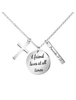 Bible Verse Cross Pendant Christian Necklace Prayer Charm Faith Religious Jewelry for Women