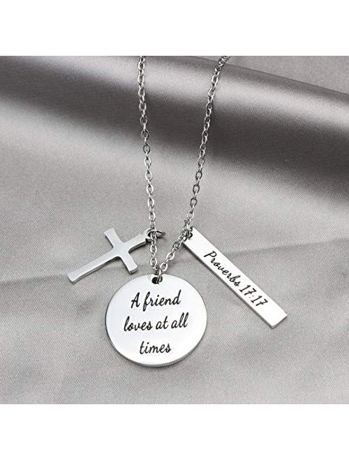 Bible Verse Cross Pendant Christian Necklace Prayer Charm Faith Religious Jewelry for Women