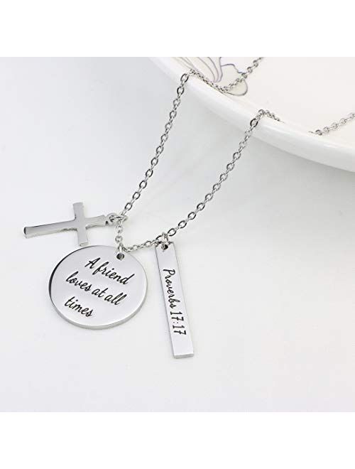 Bible Verse Cross Pendant Christian Necklace Prayer Charm Faith Religious Jewelry for Women