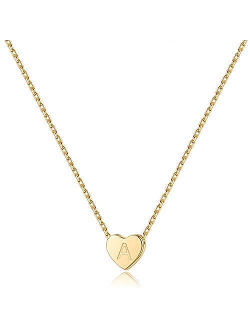 S925 Sterling Silver Heart Initial Necklace - White Gold 14K Gold Plated Silver Heart Initial Necklace for Women Girls Kids, Dainty Letter Tiny Alphabet Initial Necklace 