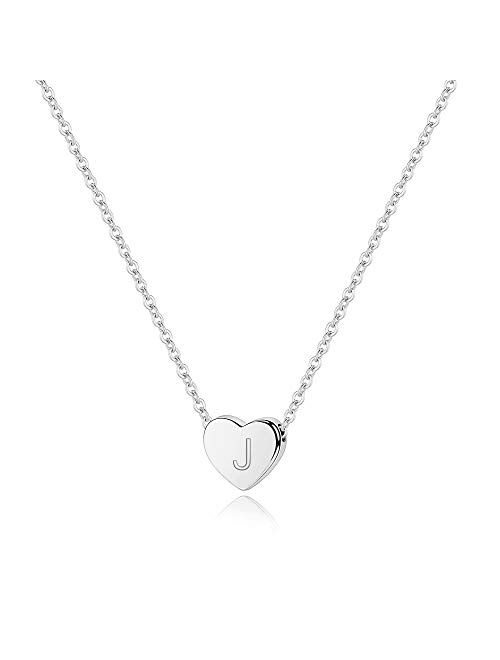 S925 Sterling Silver Heart Initial Necklace - White Gold 14K Gold Plated Silver Heart Initial Necklace for Women Girls Kids, Dainty Letter Tiny Alphabet Initial Necklace 