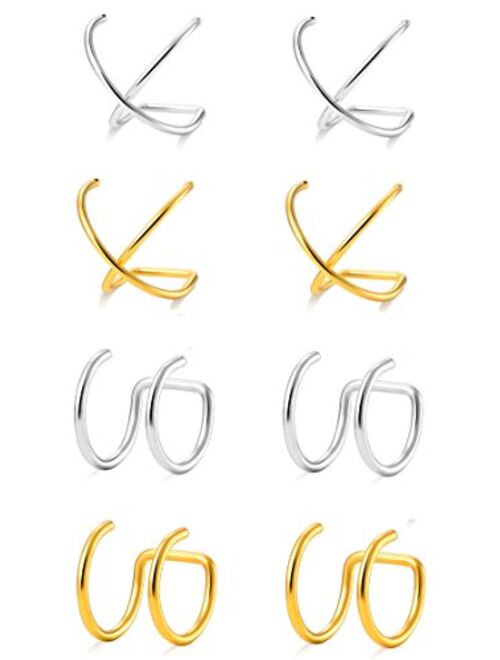 Tornito 4-10 Pairs Stainless Steel Ear Cuff Helix Cartilage Clip On Wrap Earrings Fake Nose Ring Non-Piercing Adjustable