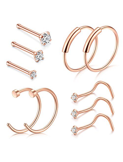 Nose Ring Hoop, D.Bella 22G 8mm Nose Rings Studs Piercings Hoop Jewelry Stainless Steel 1.5mm 2mm 2.5mm