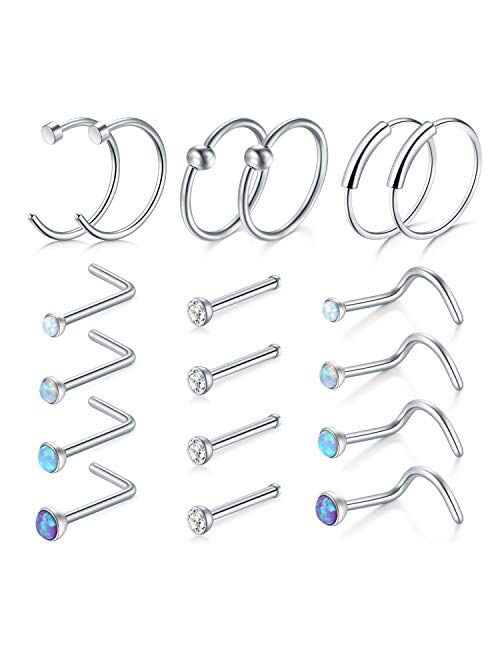 Nose Ring Hoop, D.Bella 22G 8mm Nose Rings Studs Piercings Hoop Jewelry Stainless Steel 1.5mm 2mm 2.5mm