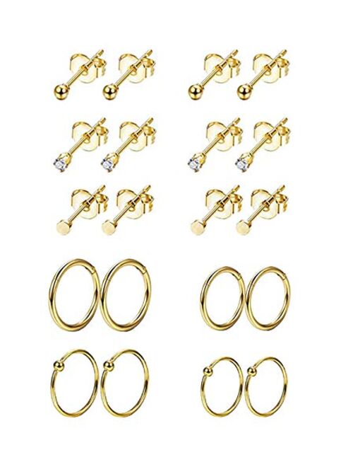 REVOLIA 10Pairs Stainless Steel Cartilage Earrings for Men Women Stud Earrings Ball CZ Tragus Helix Piercing