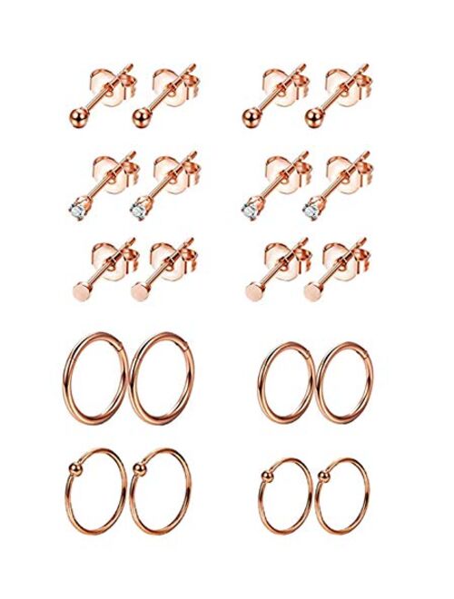 REVOLIA 10Pairs Stainless Steel Cartilage Earrings for Men Women Stud Earrings Ball CZ Tragus Helix Piercing