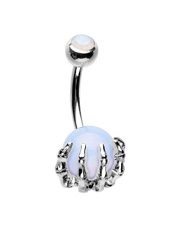 14G Stainless Steel Navel Rings Skull Hand with Gem Ball Belly Button Rings Belly Rings Body Piercing