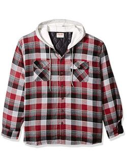 Authentics Men's Long Sleeve Quilted Lined Flannel Shirt Jacket With Hood