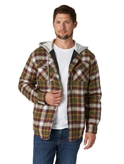 Authentics Men's Long Sleeve Quilted Lined Flannel Shirt Jacket With Hood