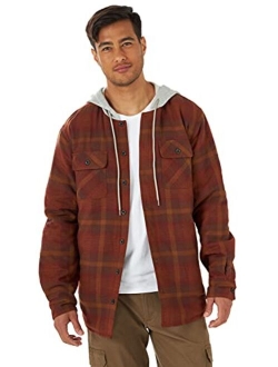 Authentics Men's Long Sleeve Quilted Lined Flannel Shirt Jacket With Hood