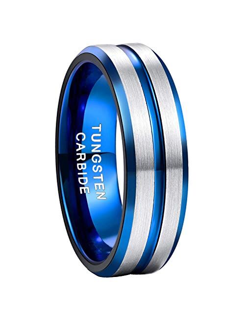 Greenpod Mens Tungsten Ring Wedding Band 8mm 10mm Engraved I Love You Thin Blue/Rose Gold/Black Centre Groove Comfort Fit Size 6-17